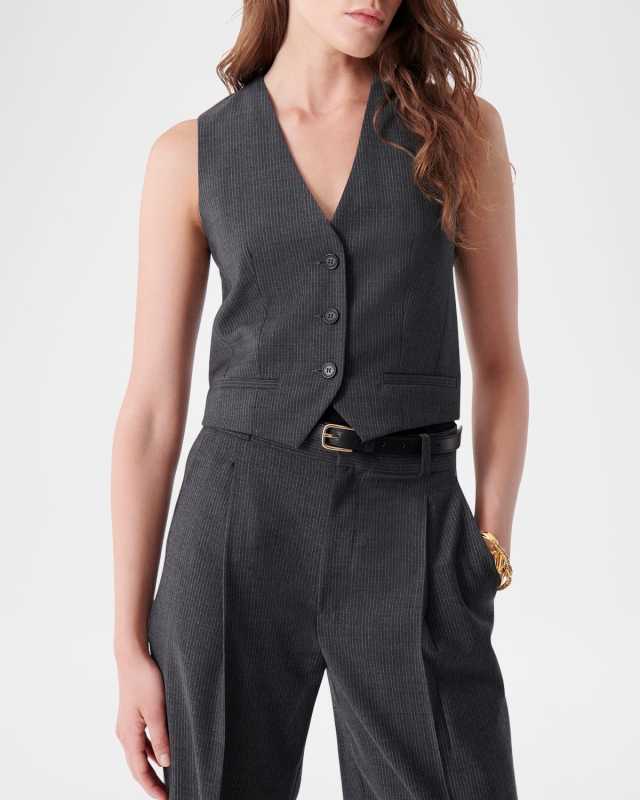 Ribbed Pinstripe-Front Vest